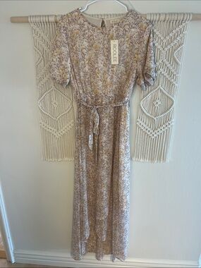 Roolee Cream Floral Maxi Dress with Tie Waist